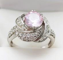 Lovely Sterling Silver Light Pink & White Gemstone Ladies Ring - size 8.5