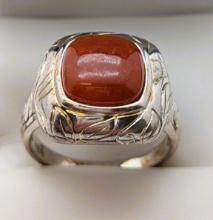 Sterling Silver Rust Stone Etched Ladies Ring - size 10