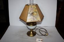Lamp, bird on shade, white ribbed base