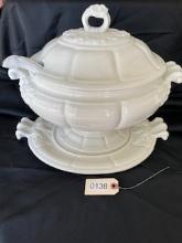 White Porcelain Red Cliff Ironstone Grape Oval Tureen w/ Underplate, Ladle and Lid