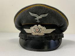 WWII GERMAN LUFTWAFFE NAMED FLIGHT NCO OFFICER VISOR CAP