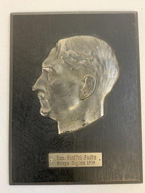 GERMANY THIRD REICH ADOLF HITLER PLAQUE MOUNTED ON WOOD 1939