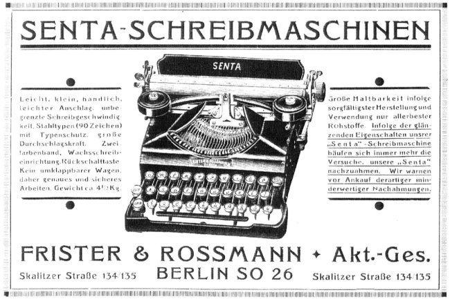 ANTIQUE GERMAN 1920'S SENTA FRISTER & ROSSMANN PORTABLE TYPEWRITER