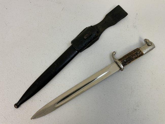 THIRD REICH GERMANY DRESS ARMY BAYONET WITH STAG GRIPS