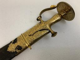 ANTIQUE INDIAN GOLD DECORATED FITTINGS TULWAR SWORD