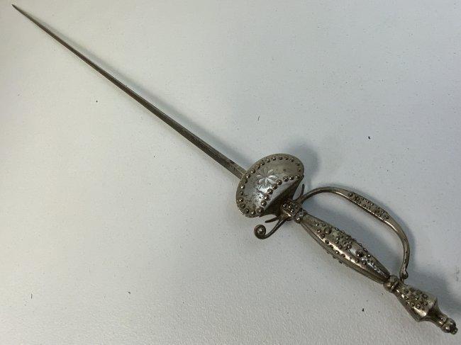 ANTIQUE BRITISH ORNATE STEEL FORMAL DRESS COURT SWORD WITH ETCHED BLADE
