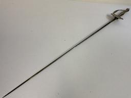 ANTIQUE BRITISH ORNATE STEEL FORMAL DRESS COURT SWORD WITH ETCHED BLADE