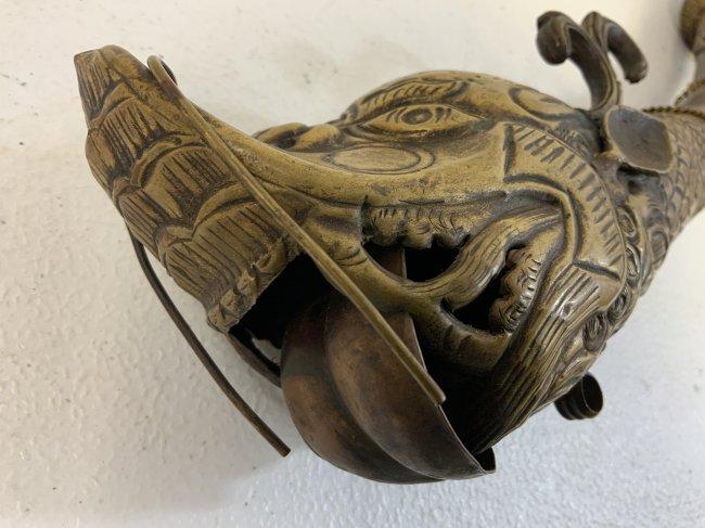 ANTIQUE  BRASS TIBETAN CEREMONIAL DRAGON HORN TRUMPET