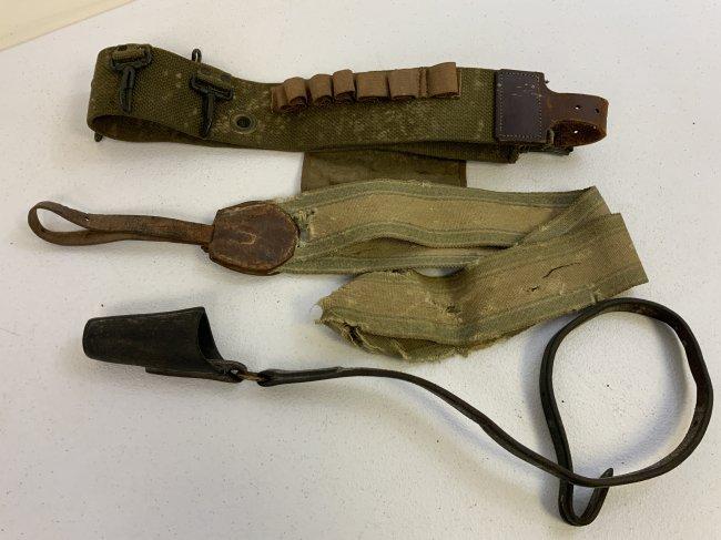 LOT OF ANTIQUE MILITARY BELTS ,STRAPS AND FIELD GEAR