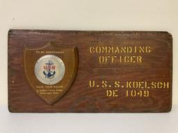 VINTAGE US NAVY USS KOELSH  NAVAL TRAING ACCADEMY DISPLAY PLAQUE