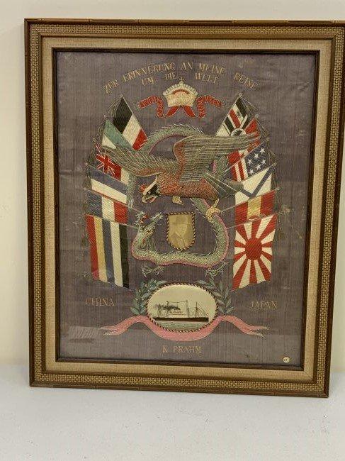 LARGE IMPERIAL GERMAN COLONIAL SEA BATTALION SERVICE FRAMED EMBROIDERY