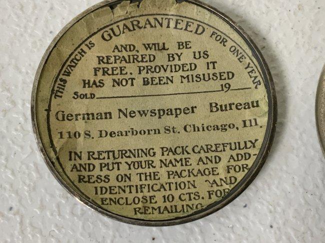 VERY RARE WWI GERMAN NEWSPAPER BUREAU CHICAGO IL USA KAISER PATRIOTIC WATCH