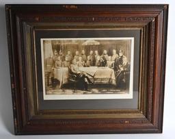 LARGE WWI IMPERIAL GERMAN PERIOD FRAMED PICTURE OF KAISER AND HIGH COMMAND OFFICERS