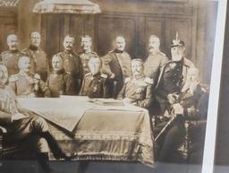 LARGE WWI IMPERIAL GERMAN PERIOD FRAMED PICTURE OF KAISER AND HIGH COMMAND OFFICERS