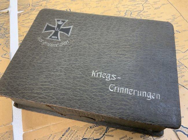 WWI GERMAN POSTCARDS AND MAP INSIDE THE BOX WITH IRON CROSS 1914 ON THE LID