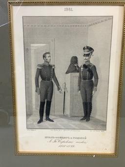 IMPERIAL RUSSIAN MILITARY UNIFORMS FRAMED ENGRAVINGS