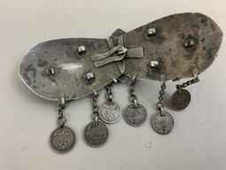 IMPERIAL RUSSIAN CAUCASIAN MADE SILVER NIELLO BUCKLE WITH SILVER COINS