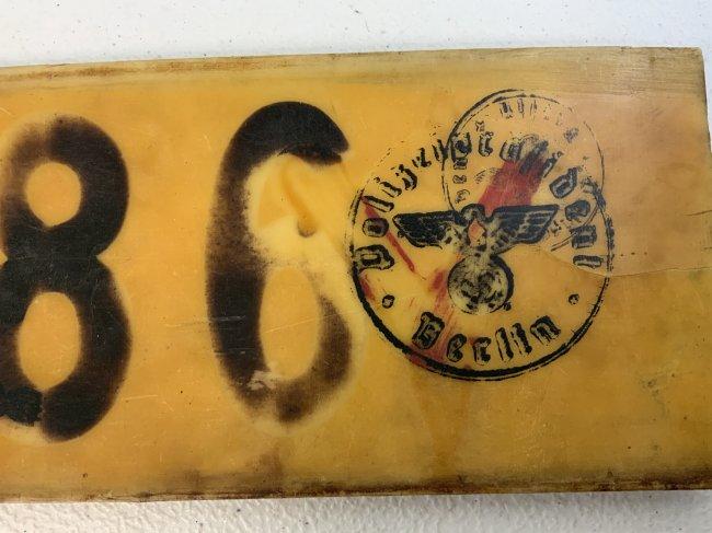 NAZI GERMANY BERLIN POLICE VEHICLE LICENSE PLATE VERY RARE CELLULOID