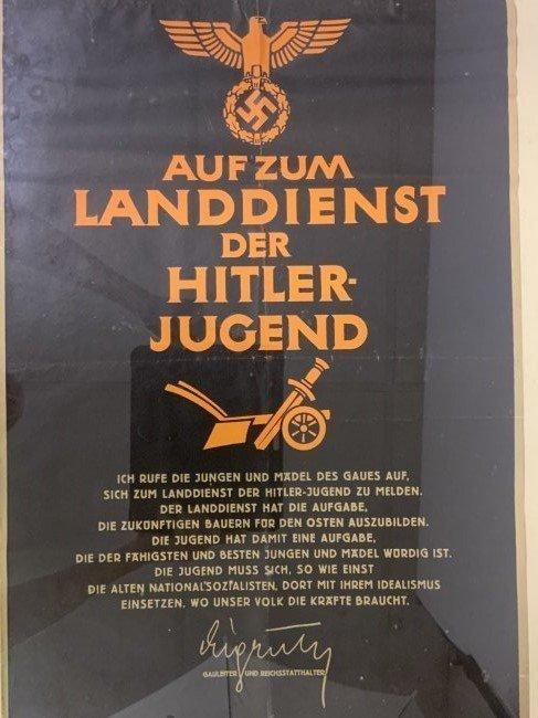 NAZI GERMANY THIRD REICH ORIGINAL WWII PERIOD HITLER YOUTH POSTER FRAMED