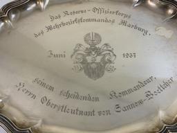 THIRD REICH GERMANY LARGE SILVER DEDICATION PLATE TO A GERMAN OFFICER 1937 DATED