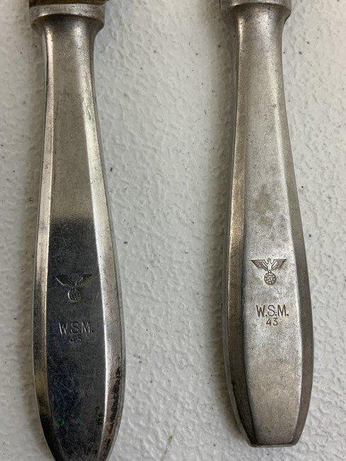 WWII NAZI GERMANY WEHRMACHT STAMPED PAIR OF DINNER KNIVES 1943