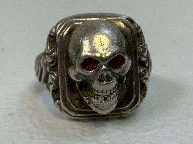 WWII GERMAN SILVER SCULL SS RING