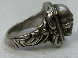 WWII GERMAN SILVER SCULL SS RING
