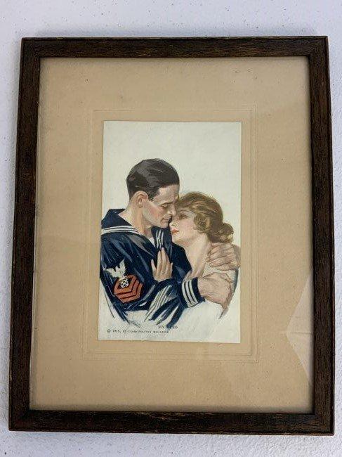 USA WWI GREAT WAR 1918 US NAVY MY HERO FRAMED COLOR PICTURE CARD