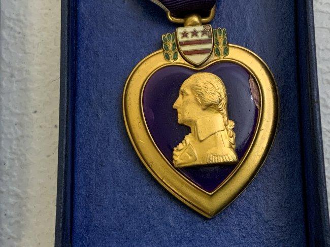 WWII US NAMED PURPLE HEART WITH BOX