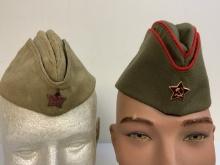 VINTAGE USSR ARMY OFFICER AND ENLISTED PILOTKA FIELD CAPS