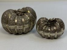 VINTAGE SILVER WITH SILVER WIRE WORK LIDDED PUMPKIN BOWLS