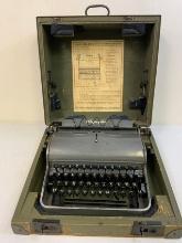WWII GERMAN 1942 SS OLYMPIA ROBUST TYPEWRITER WITH SS RUNES KEY IN WOODEN CASE