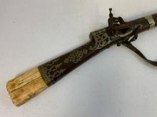 ANTIQUE SILVER AND BONE DECORATED CAUCASIAN MIQUELET RIFLE LONG GUN