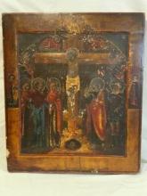 ANTIQUE 18th - early 19th CENTURY RUSSIAN ORTHODOX ICON " CRUCIFIXION"