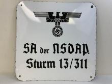 GERMANY THIRD REICH SA STURM 13/311 UNIT PORCELAIN BUILDING SIGN