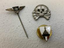 WWII GERMAN PINS - PANZER SCULL / SA PIN / WWI LAPEL PIN  BUTTON HOLE