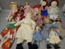Lot 14 Vintage Assorted Soft Plush Dolls Raggedy Ann & Andy etc