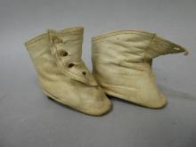 Antique German Leather White Doll Shoe Boots