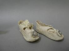 Antique German Leather White Doll Shoes