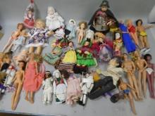 Large Lot 34 Assorted Vintage Dolls action Figures Folk Art etc