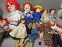 Lot 13 Assorted Vintage Plush Raggedy Ann & Andy Dolls