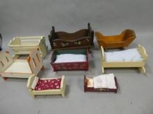Lot 8 Child's Doll Miniature Wooden Rocking Bed Crib