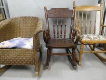 Lot 3 Antique Wicker & Wood Child's Rocking Chairs for Dolls