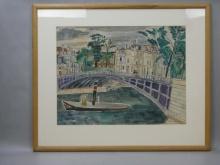 1950 Maurice Boitel Pont Sully Watercolor Painting Listed Artist