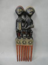 Large Ashanti Doll Comb Carved & Painted African Wood