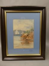 1913 Louisa P. Merritt Sailboats Watercolor Painting Listed Artist