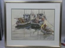 1937 James Sessions Gloucester Harbor Watercolor Painting Listed