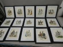 Set 16 Antique Colored Print Signed Garde Imperiale