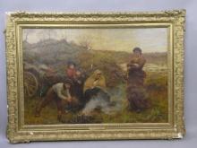 LARGE Henry John Kinnaird c1880 Gypsy Camp Oil Painting Listed artist