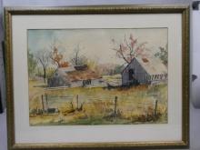 Phoebe Boyd Signed Arkansas Rustic Barns Watercolor Painting